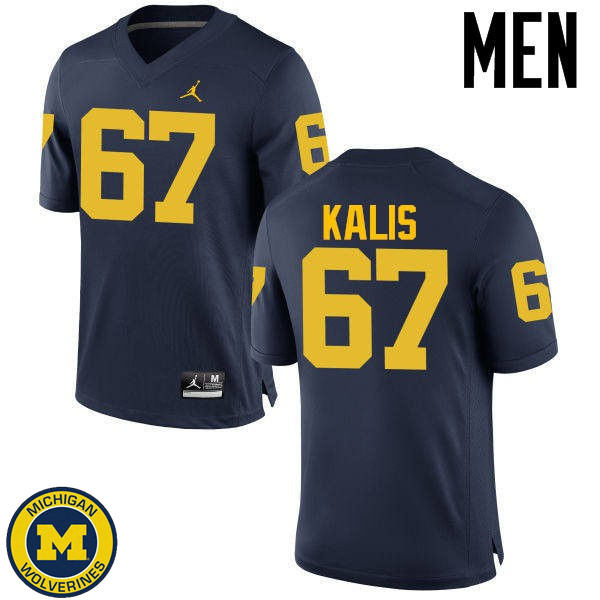 Mens Michigan Wolverines #67 Kyle Kalis Navy Replica Game Jersey